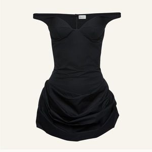 Magda Butrym Off shoulder draped cotton mini dress in black NWT